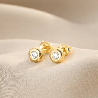 S Minimal Solitaire Zirconia Gold - Plated Silver Earrings