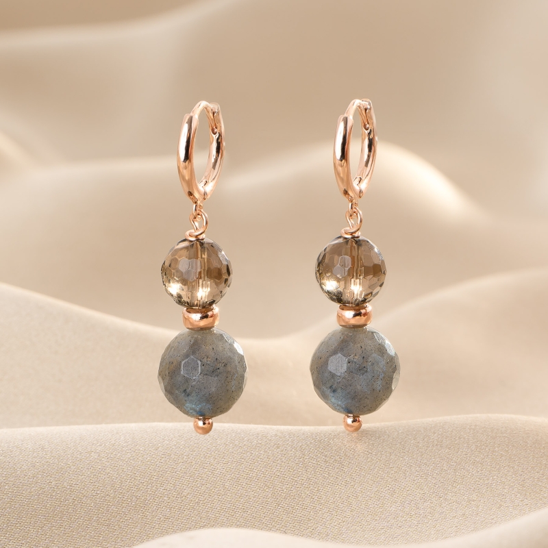 Smoky Quartz Labradorite Silver Earrings