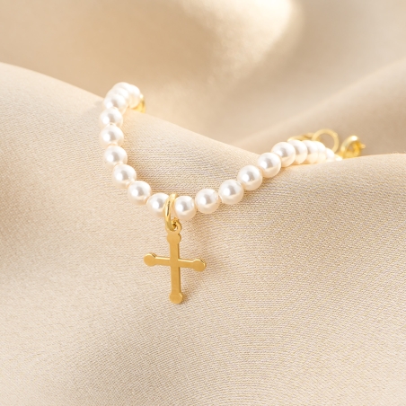 Bratara argint Believe In cruce si perle gold