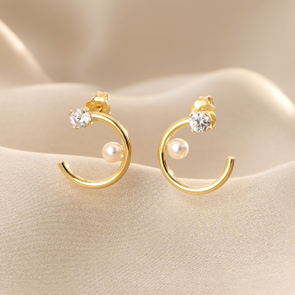 Cercei argint Pearl Crush zirconia gold