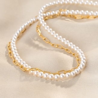 Double Pleasure Pearl Gold - Plated Silver Necklace