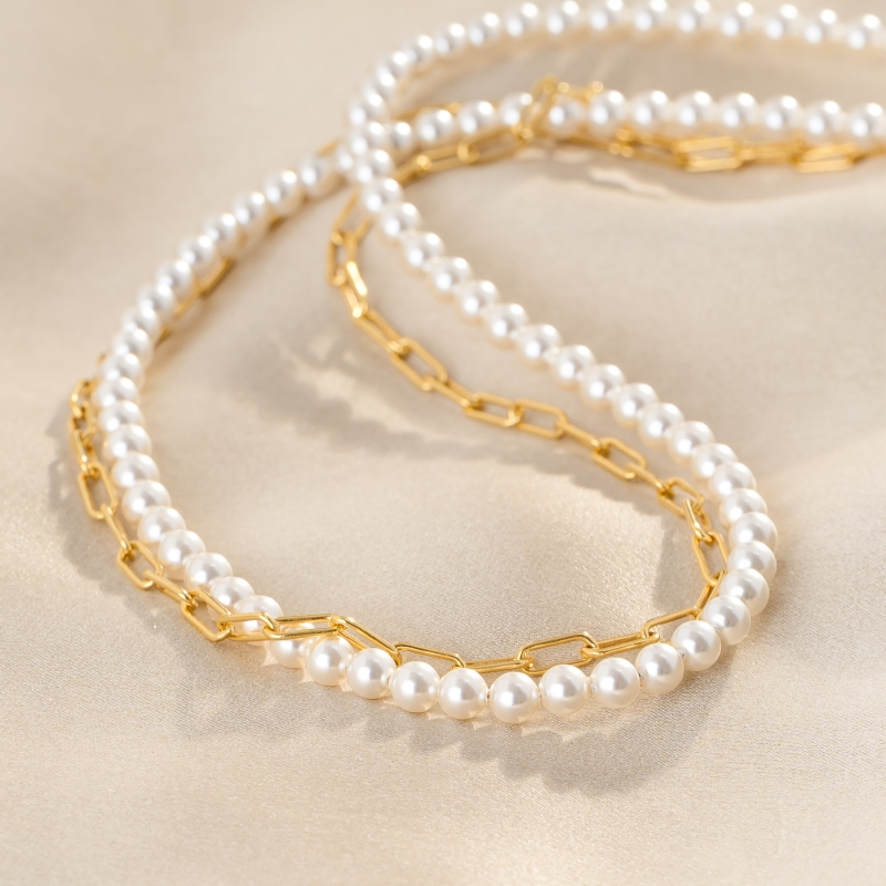 Double Pleasure Pearl Gold - Plated Silver Necklace
