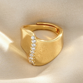 Inel argint reglabil Mirror of Gold zirconia