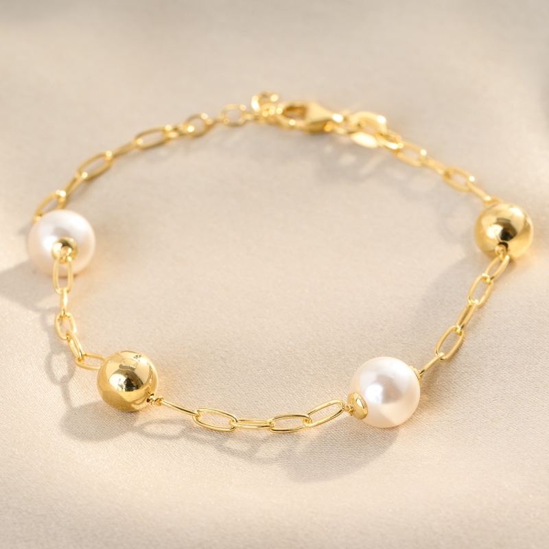 Dual Glow Pearl Gold - Plated Silver Bracelet