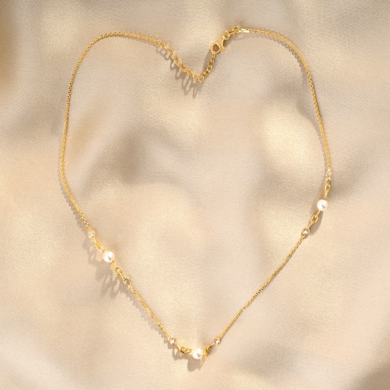 For Her. Sparkling Pearls Gold - Plated Silver Necklace