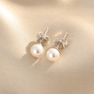 S Pearl Line Silver Earrings