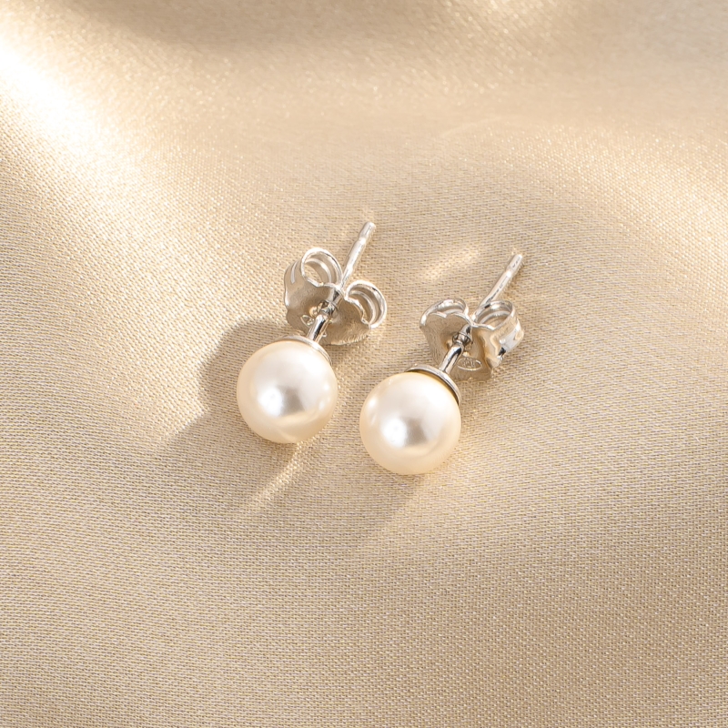 S Pearl Line Silver Earrings