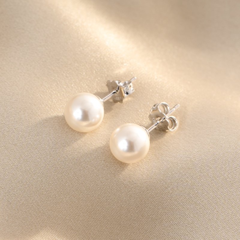 M Pearl Line Silver Earrings