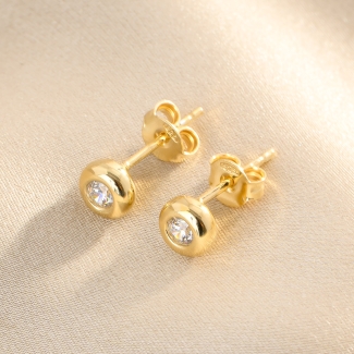 Cercei argint S Minimal Solitaire zirconia gold