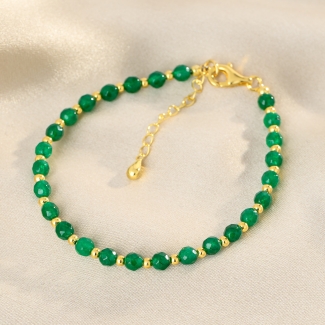 Bratara Touch jad verde fatetat, argint placat cu aur 14K