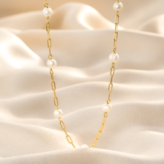 Colier argint lung Special Moments perle albe gold