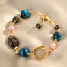 Tiger’s Eye, Smoky Quartz & Pink Pearl Gold - Plated Silver Bracelet