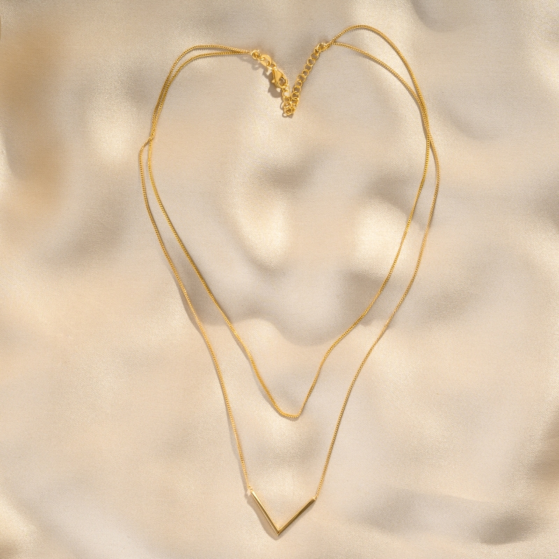 V for Victory Gold - Plated Silver Necklace