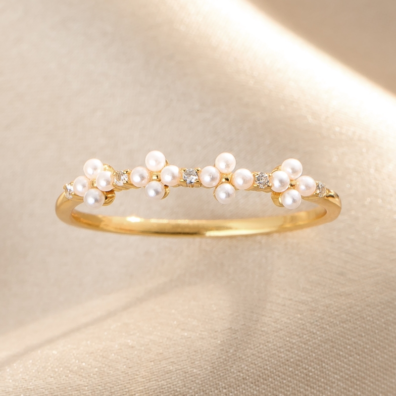 Inel argint Pearl's Bloom gold