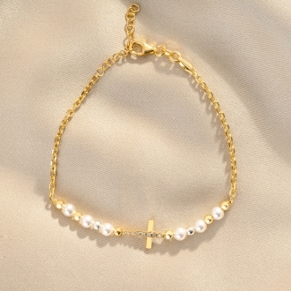 Bratara argint For My Faith pearls gold