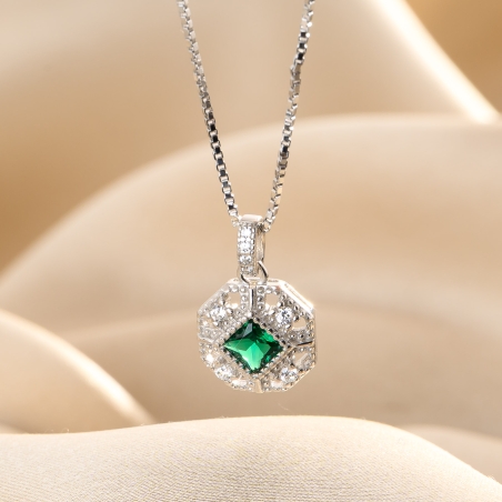 Colier argint Un Poco de Gracia green zirconia