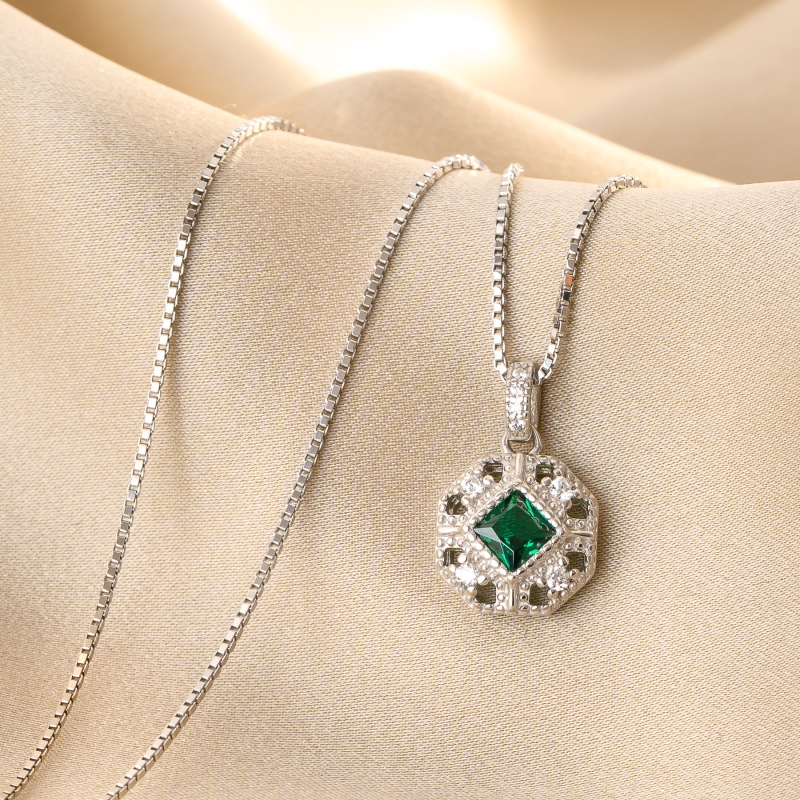 Colier argint Un Poco de Gracia green zirconia