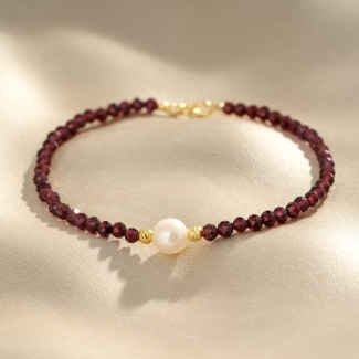Bratara argint Burgundy granat cu perla gold