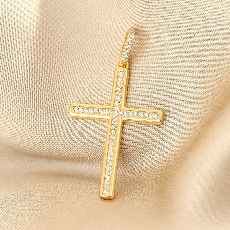 18K Gold Plated Silver Pendant Cross The Line Gold