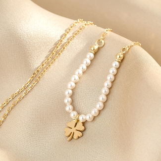 Colier argint For My Lucky Days pearls gold