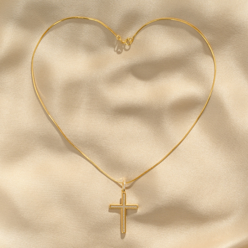 Colier argint Cross The Line gold