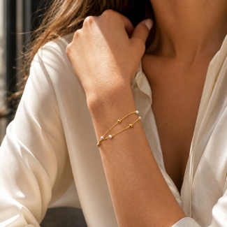 Bratara Argint Pearls After Sunset Gold | Tie-Me-Up