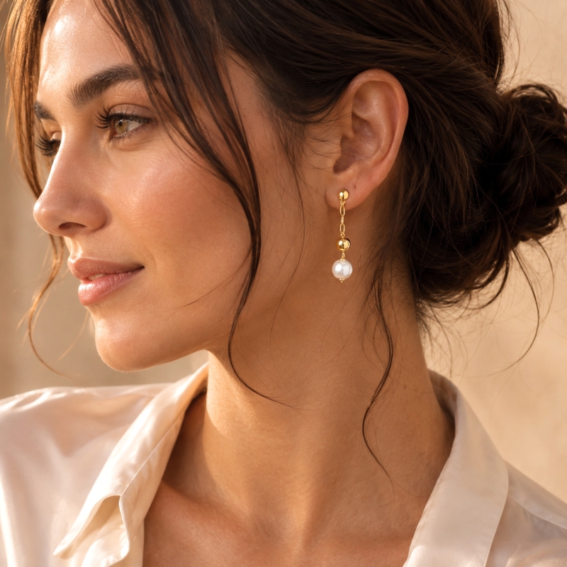 Runway PearlGold - Plated Silver Earrings