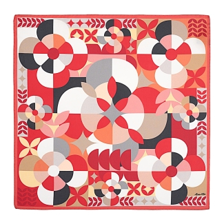 Lost in Bloom Abstract Silk Twill Scarf, Red