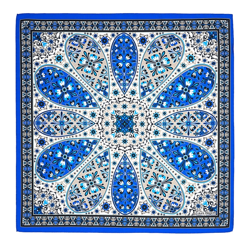 Good Vibe Abstract Silk Twill Scarf, Blue