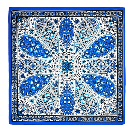 Good Vibe Abstract Silk Twill Scarf, Blue