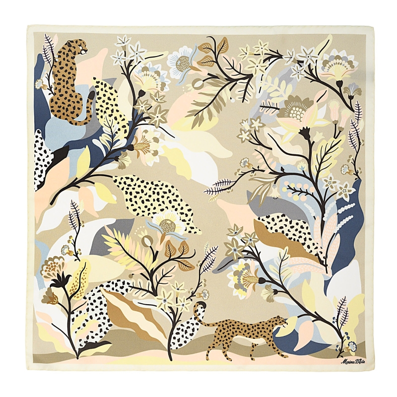 Wild Dreams Animal Print Silk Twill Scarf, Beige