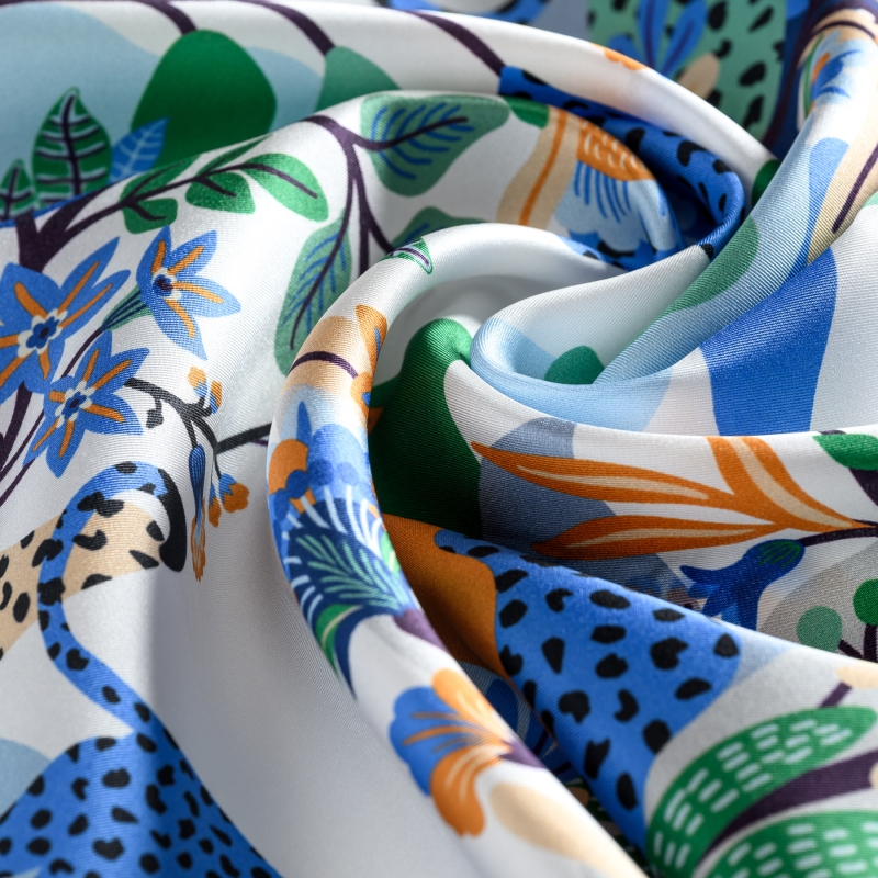 Wild Dreams Animal Print Silk Twill Scarf, Blue