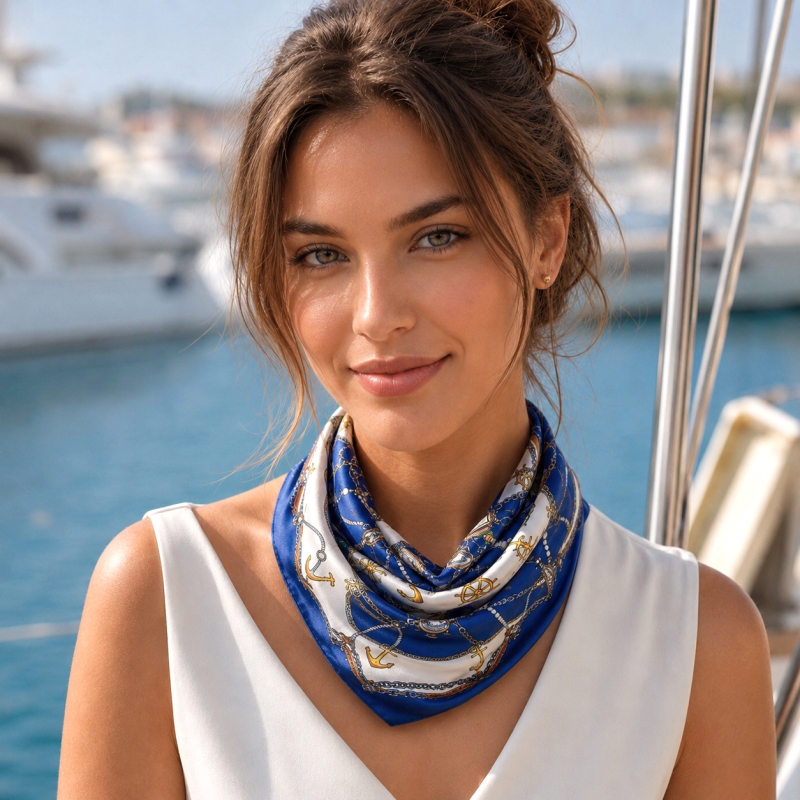 Maritime Love Silk Twill Scarf, Blue