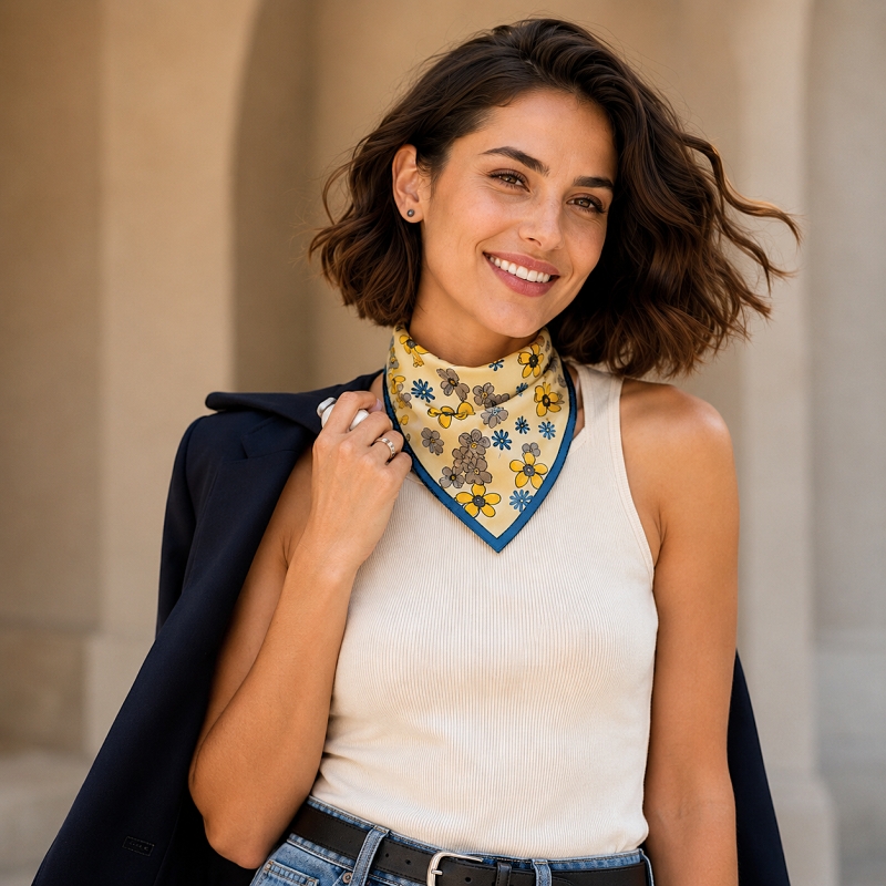 Smile for Me Floral Silk Twill Scarf, Yellow