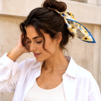 Smile for Me Floral Silk Twill Scarf, Yellow