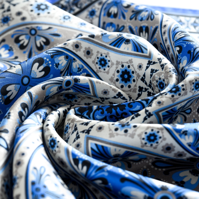 Good Vibe Abstract Silk Twill Scarf, Blue