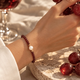 925 Sterling Silver Bracelet Burgundy garnet with pearl
