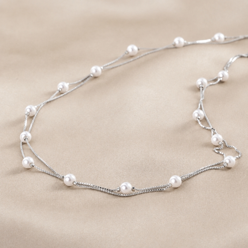 Colier argint Delicate 20 Pearls Silver cu perle scoica albe
