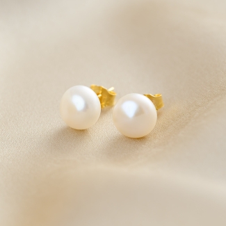 Cercei argint Minimal M perle albe gold