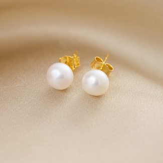 Cercei argint Minimal S perle albe gold