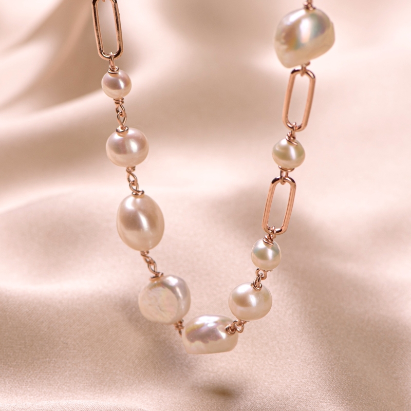 Colier argint Pearls Connection gold PREZENTARE