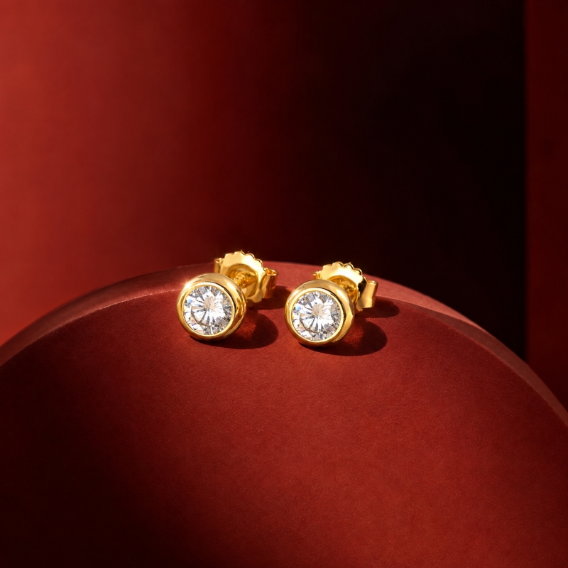 Cercei argint Solitaire white zirconia gold