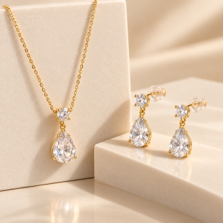 Set argint cercei, pandant si lant Brilliant Touch zirconia gold