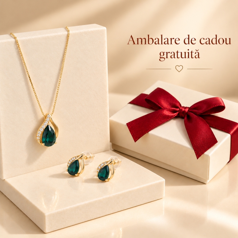 Sterling Silver Set Feelings Emerald Drops gold