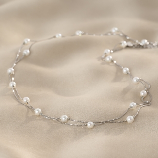 Colier argint Delicate 20 Pearls Silver cu perle scoica albe