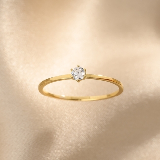 Inel argint reglabil Delicate Solitaire zirconia gold
