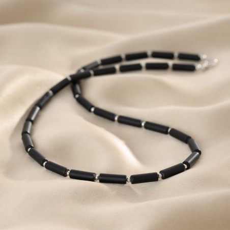 925 Silver Unisex Necklace, matte onyx