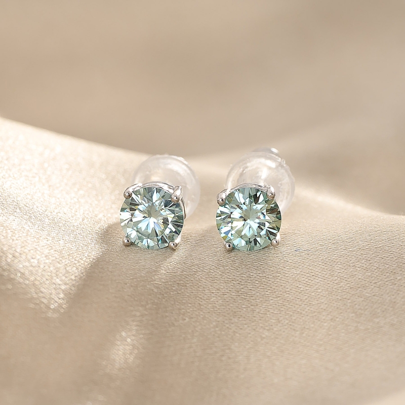 925 Silver Earrings, blue moissanite