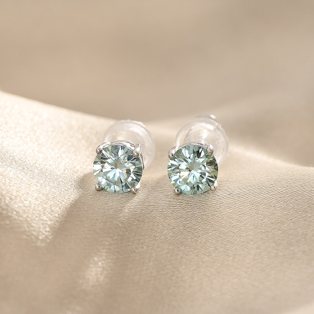 Cercei argint Minimal Solitaire Aqua cu moissanite