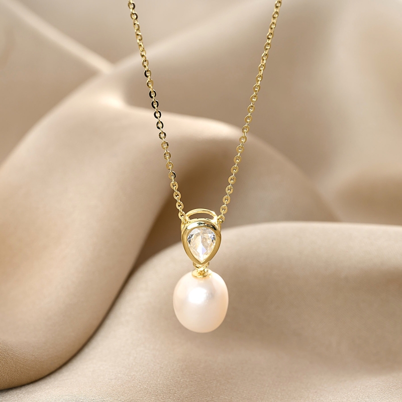14K Gold Plated Silver Necklace Pearl Eclat